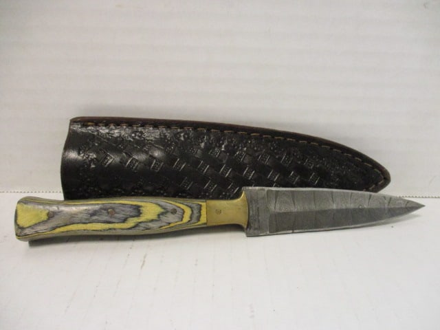 Damascus Steel Dagger Blade with Colored Wood Handle: .
