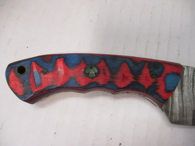 Damascus Steel Fixed Blade with Gut Hook & Wood Handle - 3