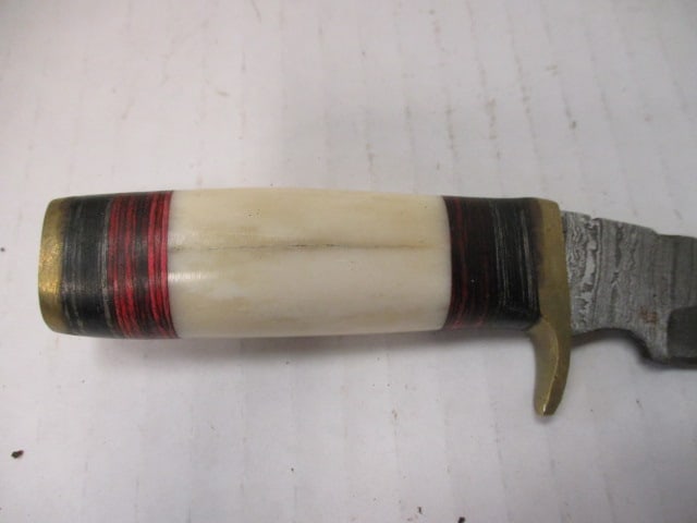 Damascus Steel Blade with Stacked Spacers & White Bone Handle - 3