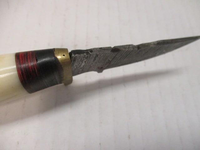 Damascus Steel Blade with Stacked Spacers & White Bone Handle - 4