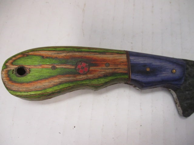 Fixed Blade Knife with Hammered Style Blade & Wood Handle - 3