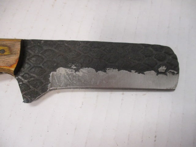 Fixed Blade Knife with Hammered Style Blade & Wood Handle - 2