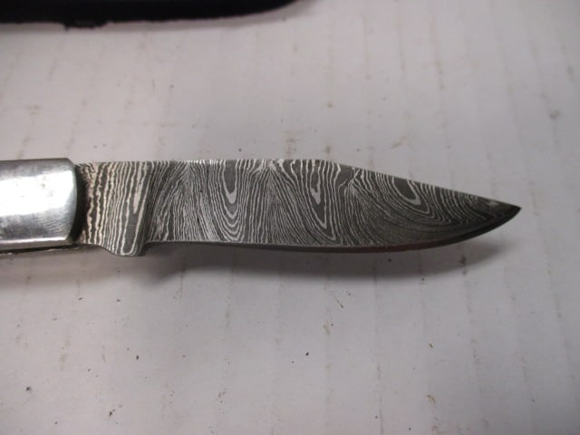 Damascus Steel Folding Blade with Colored Wood Handle - 2