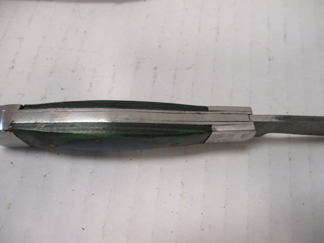 Damascus Steel Folding Blade with Colored Wood Handle - 4
