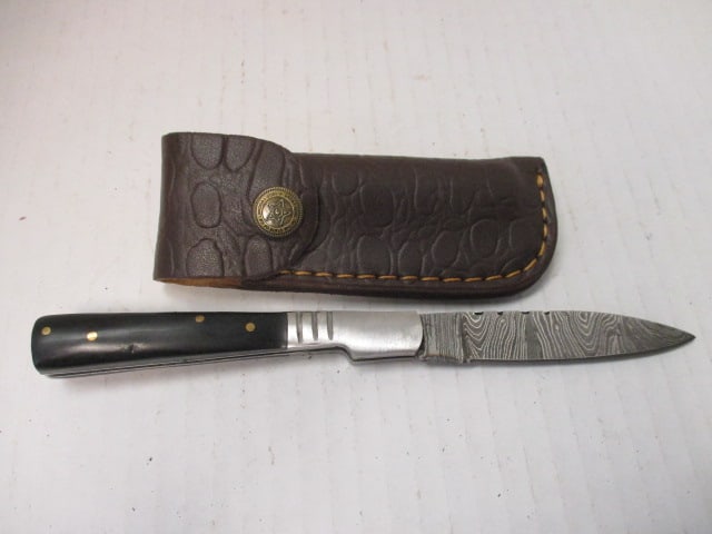 Damascus Steel Folding Blade with Resin Handle: .