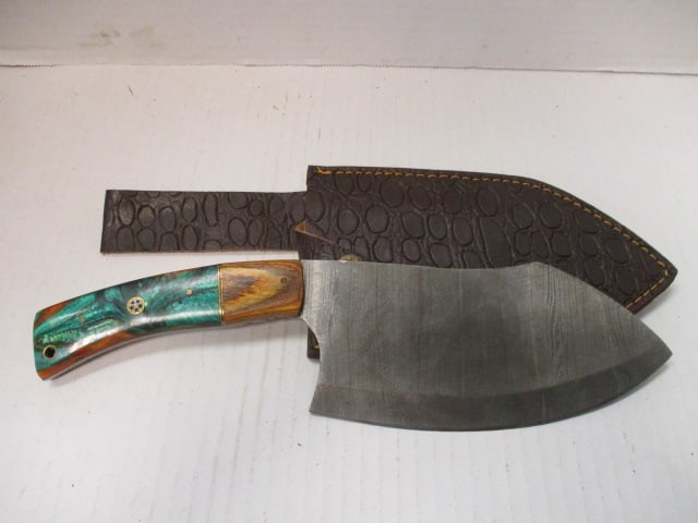 Damascus Steel Blade with Resin & Wood Accented Handle: .