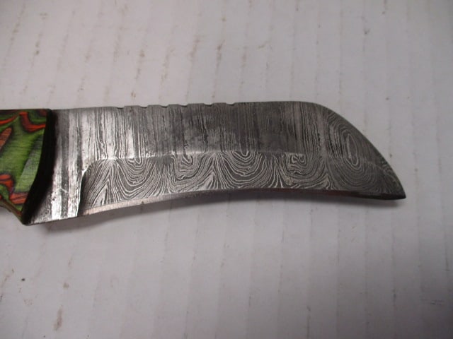 Curved Damascus Steel Blade with Wood Handle - 2