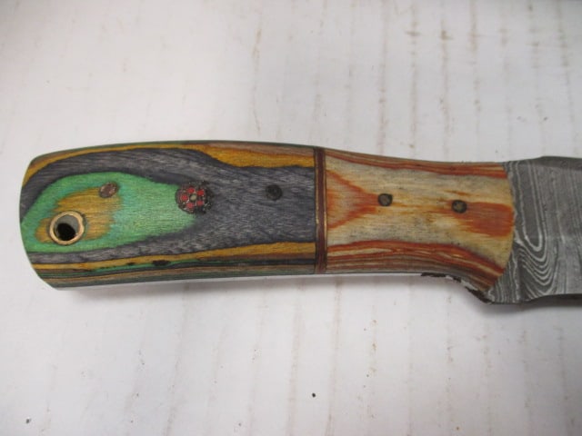 Fixed Damascus Steel Blade Skinning Knife with Wood Handle - 3