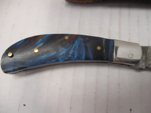 Damascus Steel Folding Blade with Resin Handle - 3