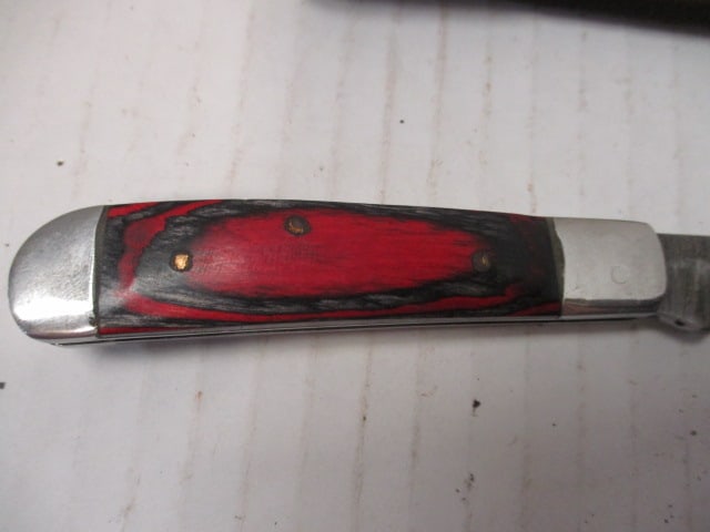 Damascus Steel Folding Blade with Colored Wood Handle - 3