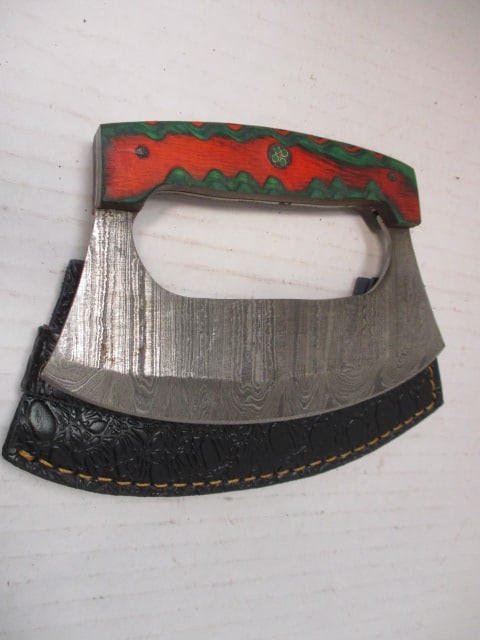 Traditional Damascus Steel Ulu with Wood Handle: .