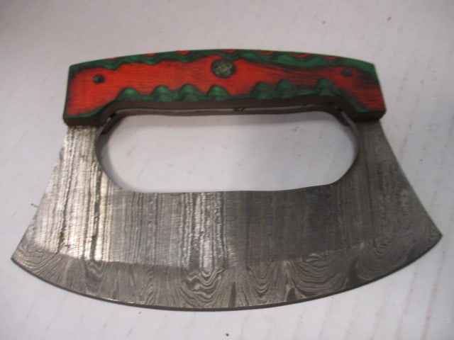Traditional Damascus Steel Ulu with Wood Handle - 2