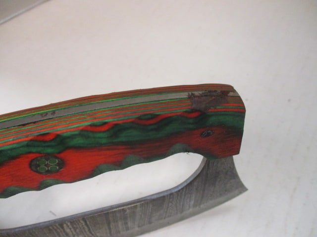 Traditional Damascus Steel Ulu with Wood Handle - 4