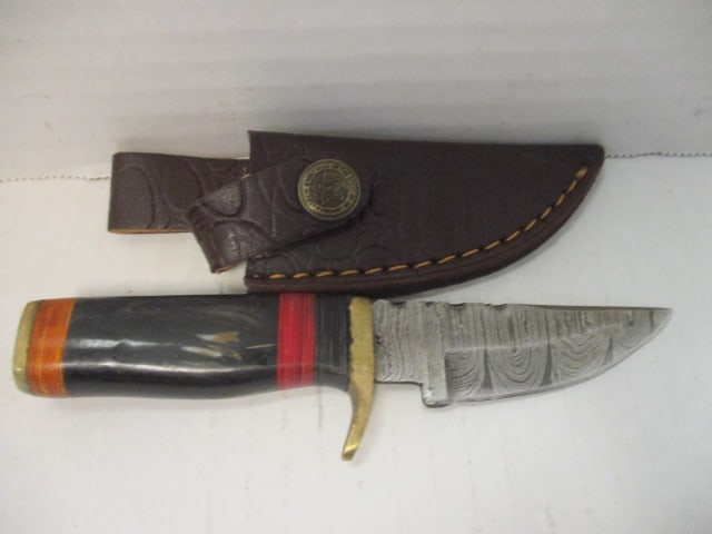 Fixed Damascus Steel Blade with Stacked Spacers & Horn Handle: .