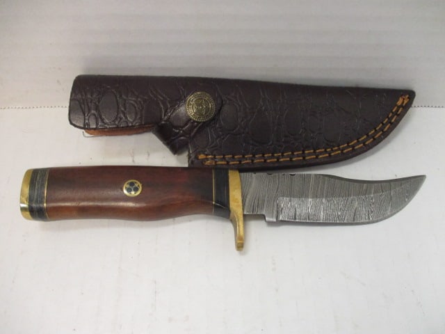 Fixed Damascus Steel Blade with Stacked Spacers & Wood Handle: .