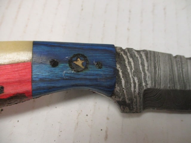 Fixed Damascus Steel Blade with American Flag Style Handle - 2