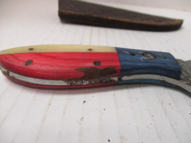Fixed Damascus Steel Blade with American Flag Style Handle - 3