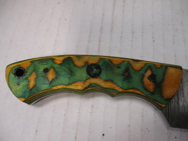 Fixed Damascus Steel Blade with Gut Hook & Wood Handle - 3