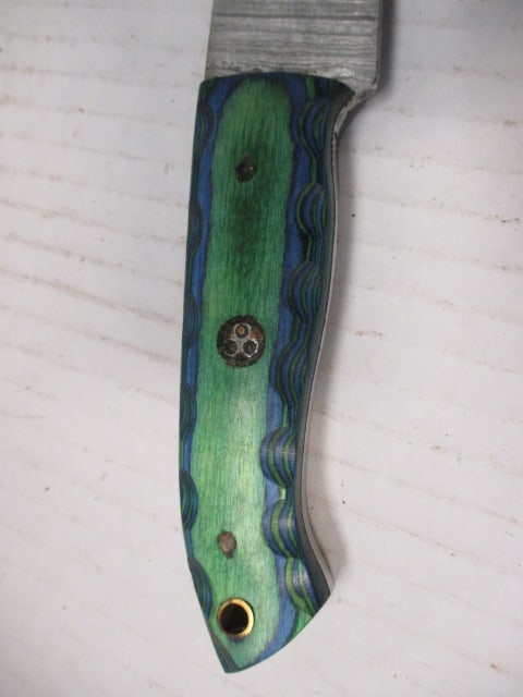 Fixed Damascus Steel Blade Skinning Knife with Wood Handle - 3