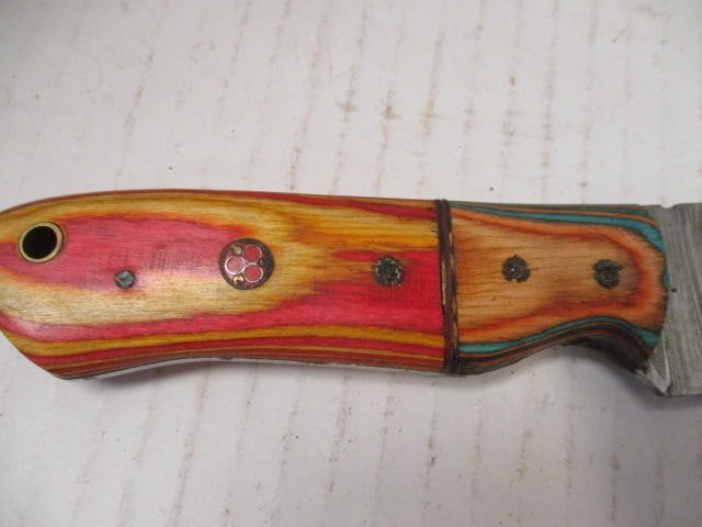 Damascus Steel Skinning Knife with Wood Handle - 3