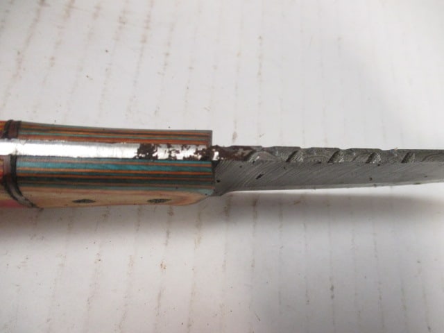 Damascus Steel Skinning Knife with Wood Handle - 4