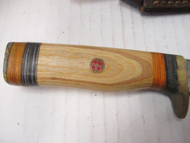 Damascus Steel Hunting Knife with Stacked Spacers & Wood Handle - 3
