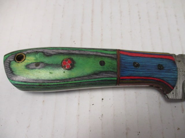 Curved Damascus Steel Blade with Two-Tone Wood Handle - 3
