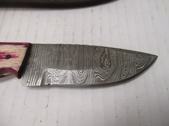 Fixed Damascus Steel Skinning Blade with Resin/Wood Handle - 2