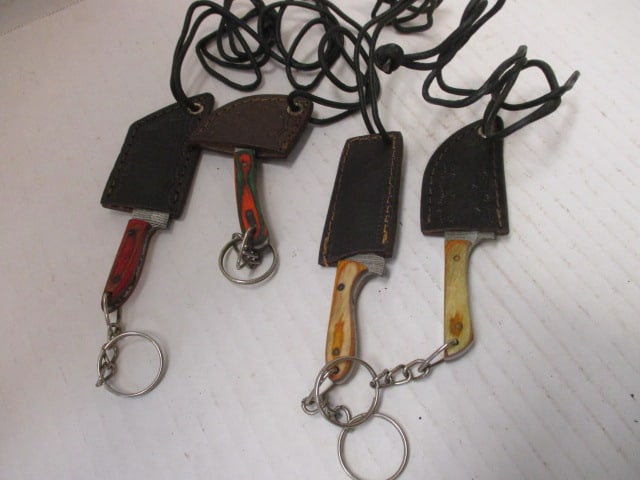 Lot of 4 Damascus Steel Fixed Blade Keychain/Necklace Knives: .