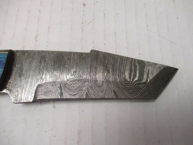 Damascus Steel Fixed Blade with Two-Tone Wood Handle - 2