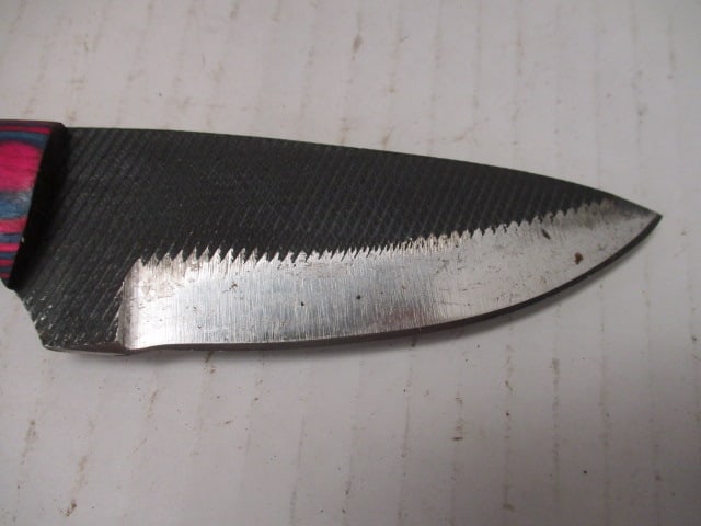 Textured Fixed Blade Skinning Knife with Two-Tone Wood Handle - 2