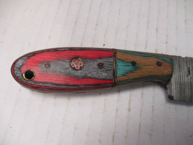Damascus Steel Skinning Knife with Two-Tone Wood Handle - 3