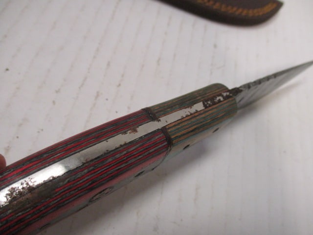 Damascus Steel Skinning Knife with Two-Tone Wood Handle - 4