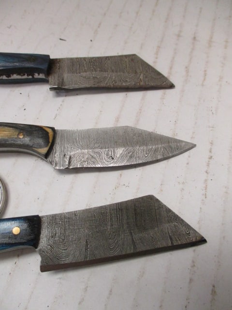 Lot of 3 Mini Damascus Steel Fixed Blades with Wood Handles, Keychains/Necklaces - 2