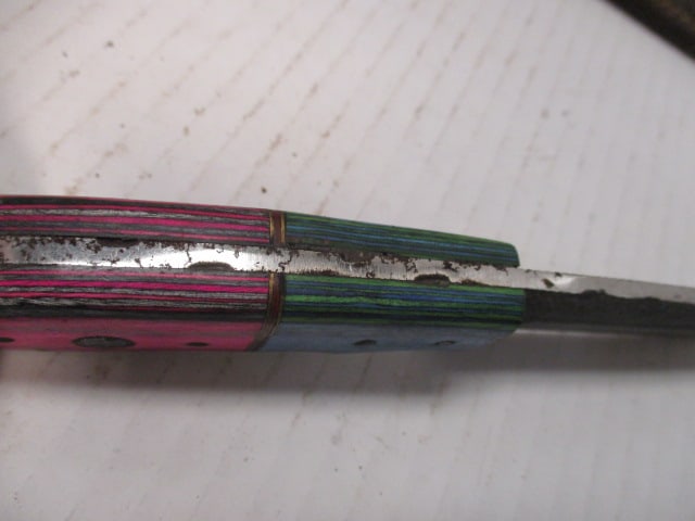 Textured Fixed Blade with Two-Tone Wood Handle - 4