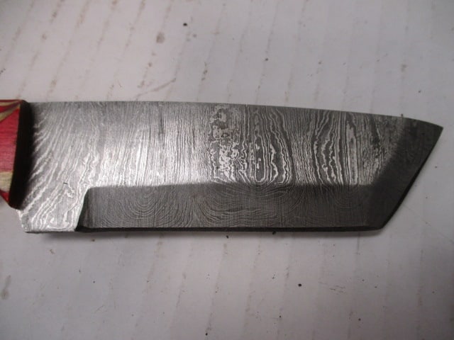 Damascus Steel Fixed Blade with Colored Wood Handle - 2