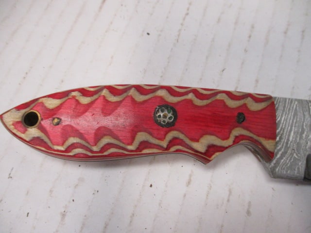 Damascus Steel Fixed Blade with Colored Wood Handle - 3
