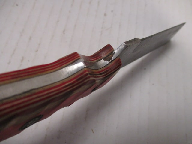 Damascus Steel Fixed Blade with Colored Wood Handle - 5
