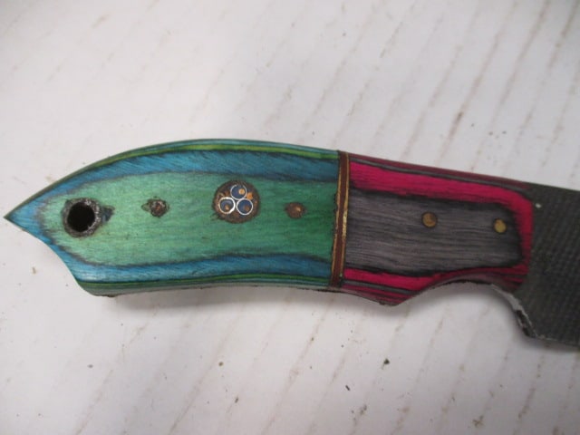 Textured Fixed Blade with Two-Tone Wood Handle - 3