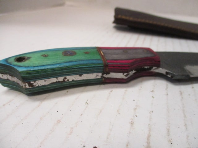 Textured Fixed Blade with Two-Tone Wood Handle - 5