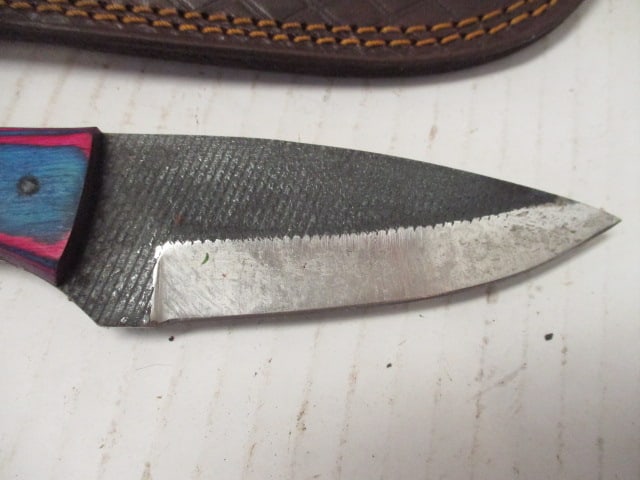 Textured Fixed Blade Skinning Knife with Two-Tone Wood Handle - 2