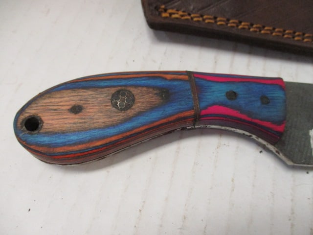 Textured Fixed Blade Skinning Knife with Two-Tone Wood Handle - 3