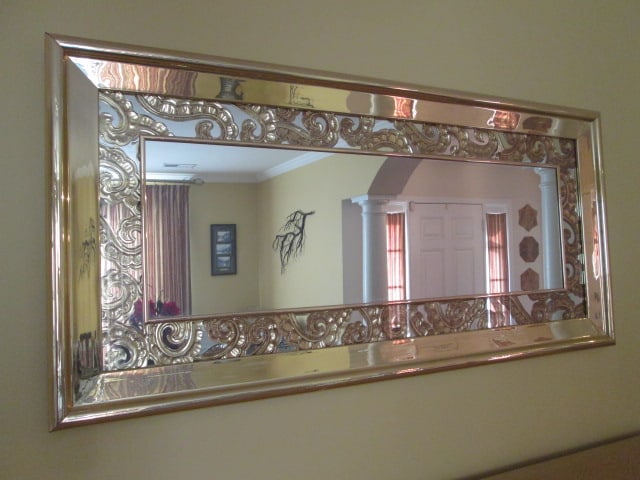 Hollywood Regency Baroque Style Gold Foil Frame Mirror with Scrolling Acanthus Leaf Border: 51 1/2" x 24 1/2", Local Pickup Only