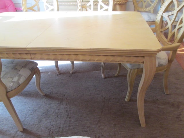 Hollywood Regency Neoclassical Style Banded Oak Table, Leaf, Arm Chairs and Side Chairs - 3