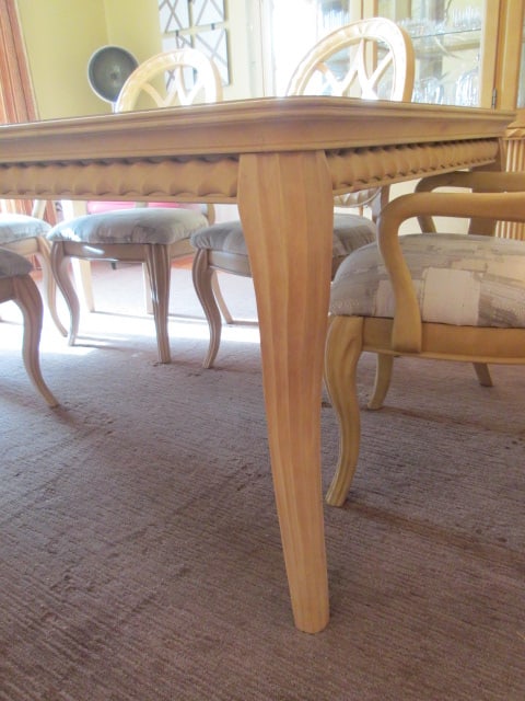 Hollywood Regency Neoclassical Style Banded Oak Table, Leaf, Arm Chairs and Side Chairs - 4