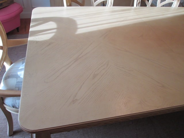 Hollywood Regency Neoclassical Style Banded Oak Table, Leaf, Arm Chairs and Side Chairs - 6