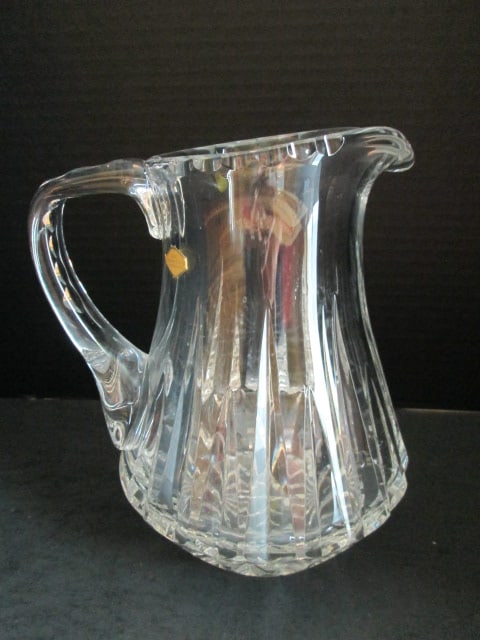 Vintage German Hand Cut Lead Crystal Pitcher: 8 1/2"hHas sticker that reads "Echt Bleikristall Handgeschliffen" which translates from German to "Genuine Lead Crystal, Hand-Cut"