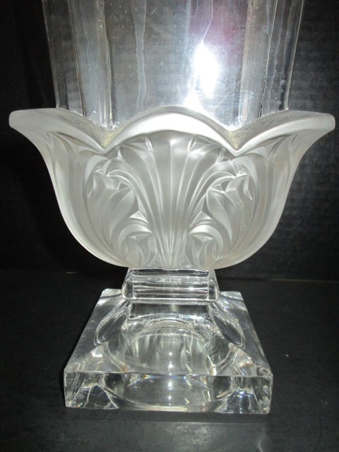 FK German Genuine Lead Crystal Neoclassical Style Pedestal Urn Vase with Frosted Acanthus Leaves - 2
