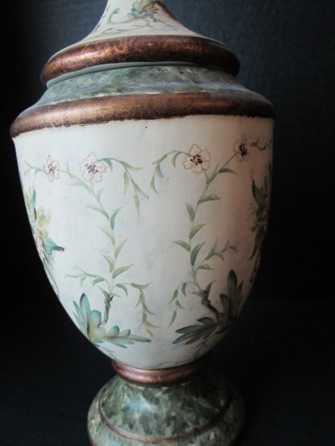Hand Decorated Ceramic Urn with Neoclassical Motifs - 4