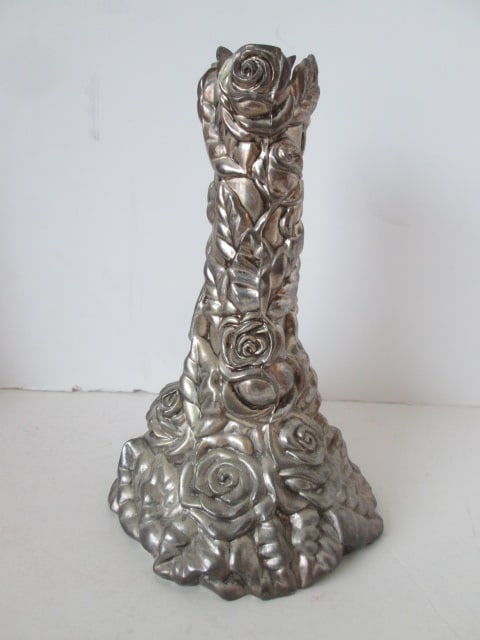 Pair of Floral Ribbon Silverplated Candle Sticks and Silverplated Creamer/Sugar Set - 2
